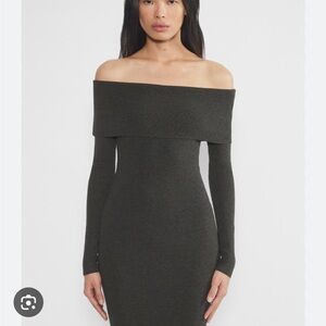 Wilfred Dark Gray Off-Shoulder Long Sleeve Dress